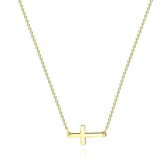 18K Gold Plated Stainless Steel "Cross' Necklace Women's Waterproof Spiritual - Picture 1 of 10